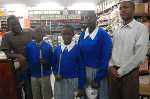 Jack Matika with the blind children at a book shop