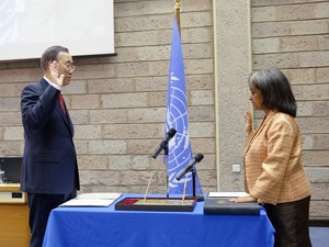 Ban Ki-moon swearing in Sahle-Work Zewde of Ethiopia as the Director-General of the United Nations Office at Nairobi (UNON). 